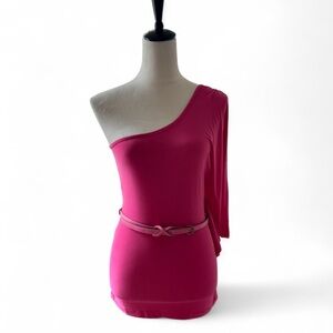 VTG y2k One Sleeve Drape Jersey Shore aesthetic Top with Belt